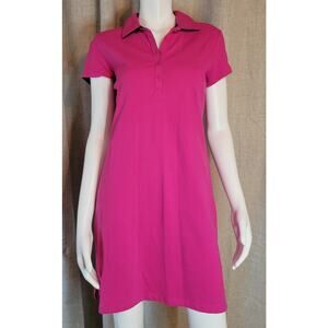 Lands End Polo Shirt Dress Pink Navy Size S Classic Fit Stretch Cotton Shift